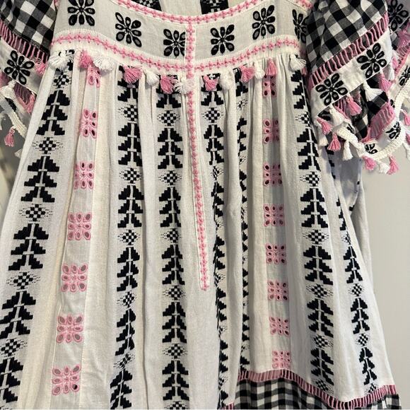 Dodo Bar Or White Pink Black Tassel Embroidered Mini Dress M/L - Picture 11 of 14